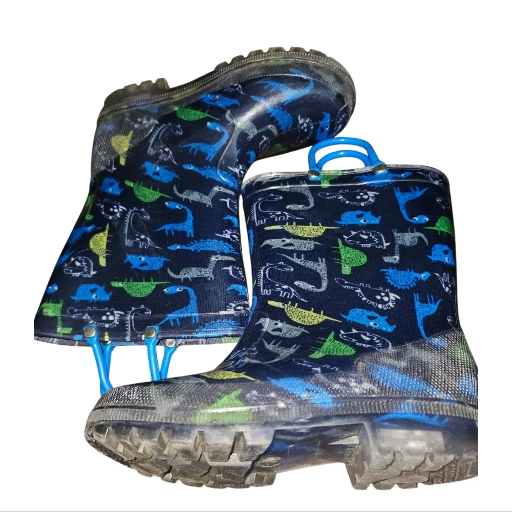 Kids Dinosaur Print Rain Boots - Blue and Green